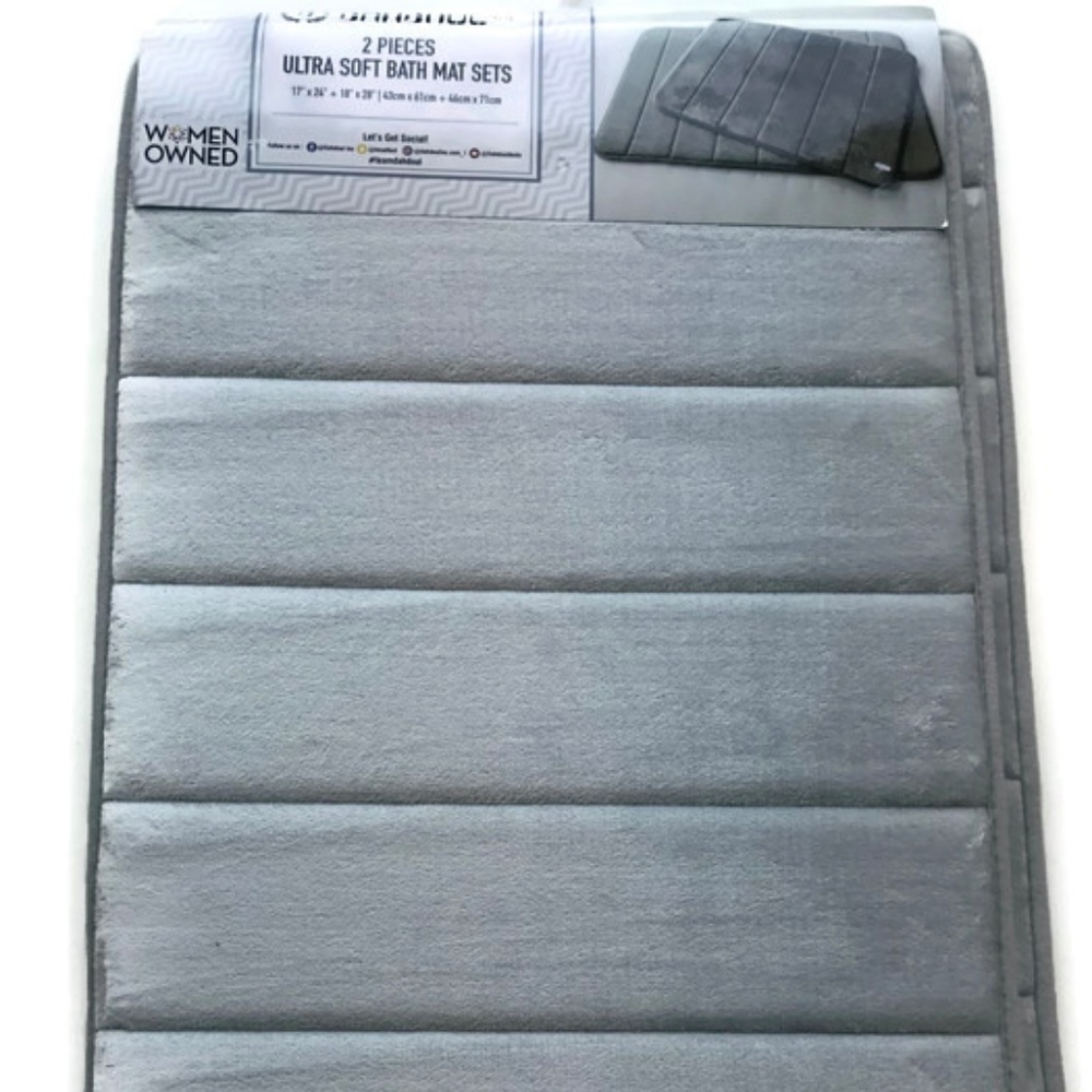 2 PC Ultra Super Soft Bath Mat SilverWashable Sets
